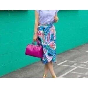 J Crew Unique Art to wear ‎ Tulip Hem Faux Wrap Skirt In Ratti Print Multicolor